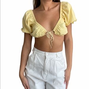 Tie Front Puff Short Sleeve Crop Top
